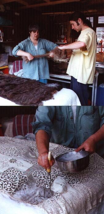 The fleece is carded and laid in layers before wetting and flattening...